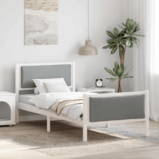 Estrutura de cama de solteiro para adultos Cinzento-claro 100 x 200 cm tecido