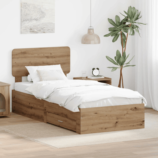 Estrutura de cama de solteiro moderno com cabeceira - Carvalho Artesanal 90 x 200 cm