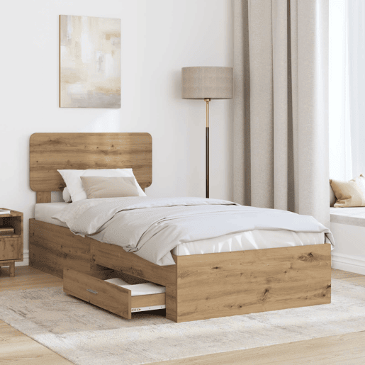 Estrutura de cama de solteiro moderno com cabeceira - Carvalho Artesanal 90 x 200 cm