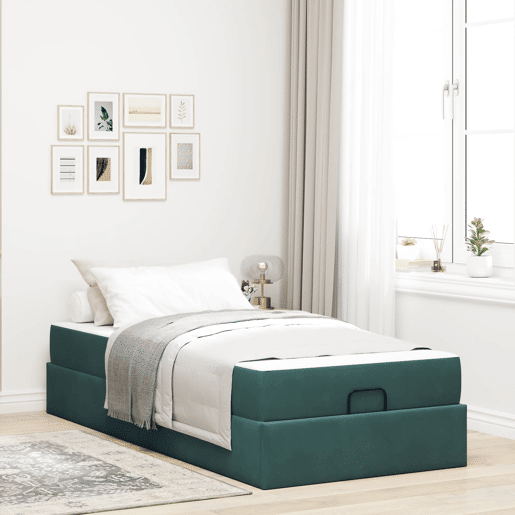 Estrutura de cama de solteiro para adultos com colchão com colchão 2 pcs Verde Veludo