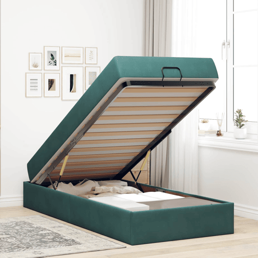 Estrutura de cama de solteiro para adultos com colchão com colchão 2 pcs Verde Veludo