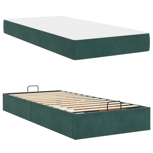 Estrutura de cama de solteiro para adultos com colchão com colchão 2 pcs Verde Veludo