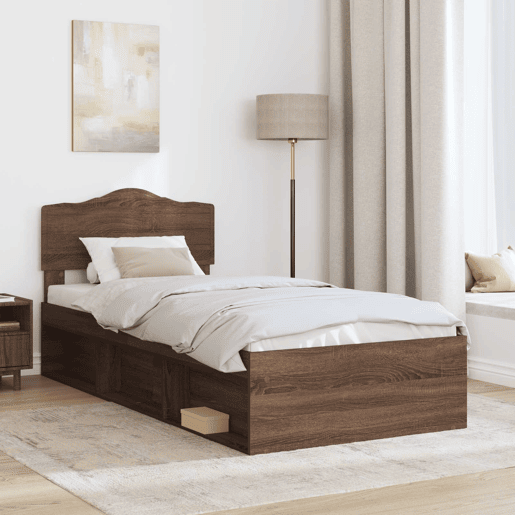 Estrutura de cama de solteiro para adultos com Cabeceira - Carvalho Marrom 100 x 200 cm