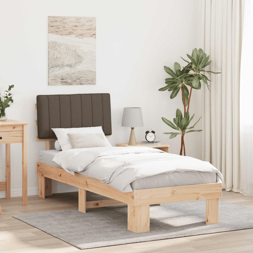 Estrutura de cama de solteiro Design com Cabeceira Estofada Cinzento-acastanhado