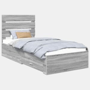 Estrutura de cama de solteiro para adultos com gaveta Cinza Sonoma e Prata 75 x 190 cm