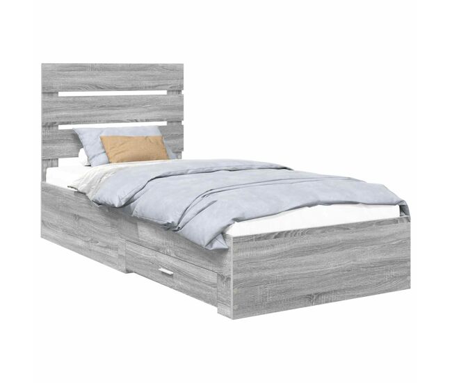 Estructura de cama individual para adultos con cajón gris sonoma y plata 75 x 190 cm