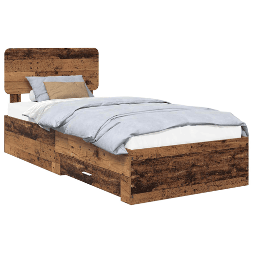 Estrutura de cama de solteiro para adultos Madeira antiga 90 x 200 cm Madeira processada