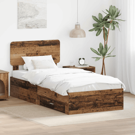 Estrutura de cama de solteiro para adultos Madeira antiga 90 x 200 cm Madeira processada