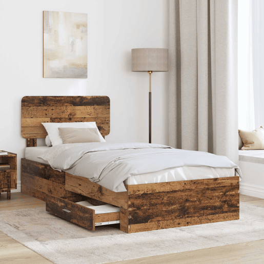 Estrutura de cama de solteiro para adultos Madeira antiga 90 x 200 cm Madeira processada