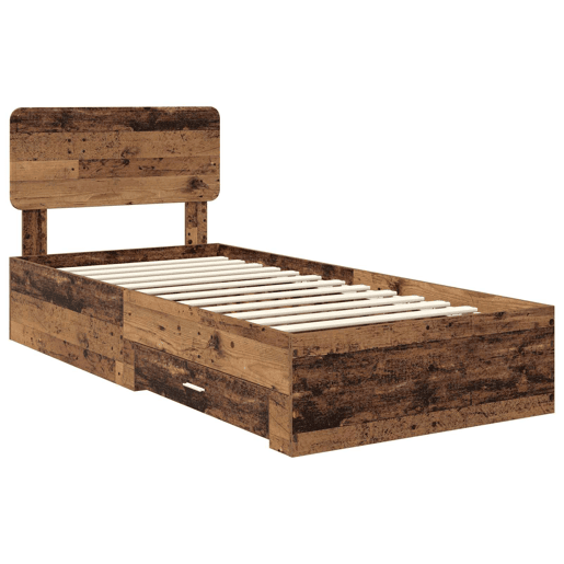 Estrutura de cama de solteiro para adultos Madeira antiga 90 x 200 cm Madeira processada