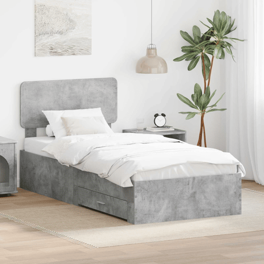 Estrutura de cama de solteiro para adultos Cinzento 90 x 200 cm Madeira processada
