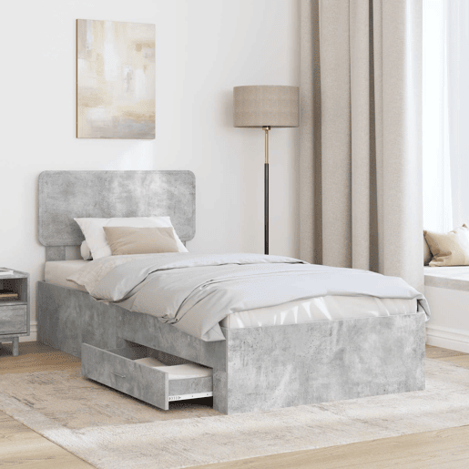 Estrutura de cama de solteiro para adultos Cinzento 90 x 200 cm Madeira processada