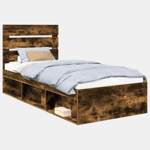Estrutura de cama de solteiro para adultos com Cabeceira - Carvalho Defumado 100 x 200 cm