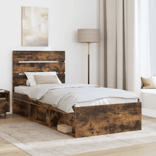 Estrutura de cama de solteiro para adultos com Cabeceira - Carvalho Defumado 100 x 200 cm
