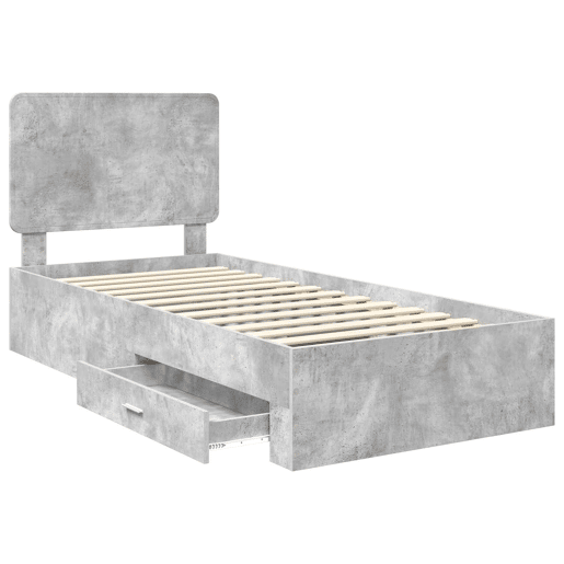 Estrutura de cama de solteiro para adultos - Cinzento 100 x 200 cm Madeira processada