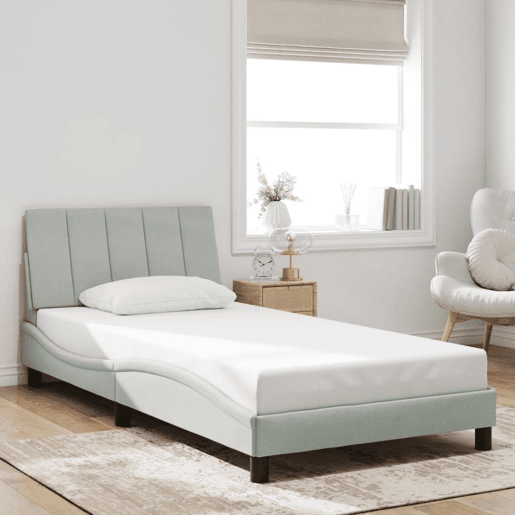 Estrutura de cama de solteiro simple com LED 100x200 cm veludo cinzento-claro