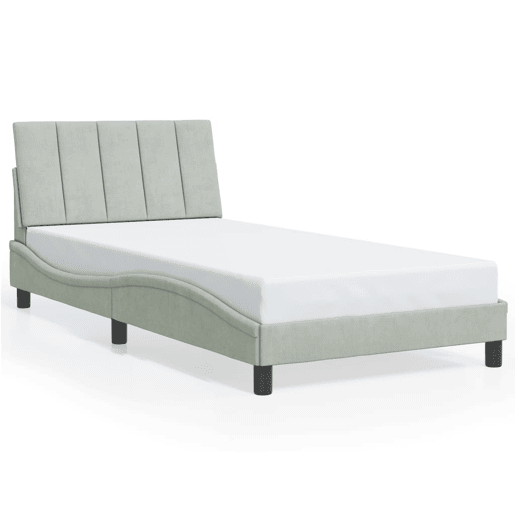 Estrutura de cama de solteiro simple com LED 100x200 cm veludo cinzento-claro