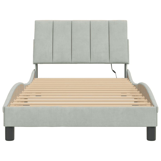 Estrutura de cama de solteiro simple com LED 100x200 cm veludo cinzento-claro