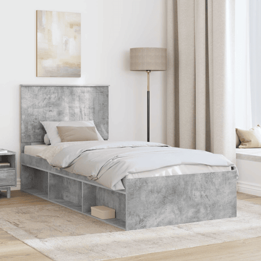 Estrutura de cama de solteiro para adultos com cabeceira Cinza Concreto 90 x 190 cm