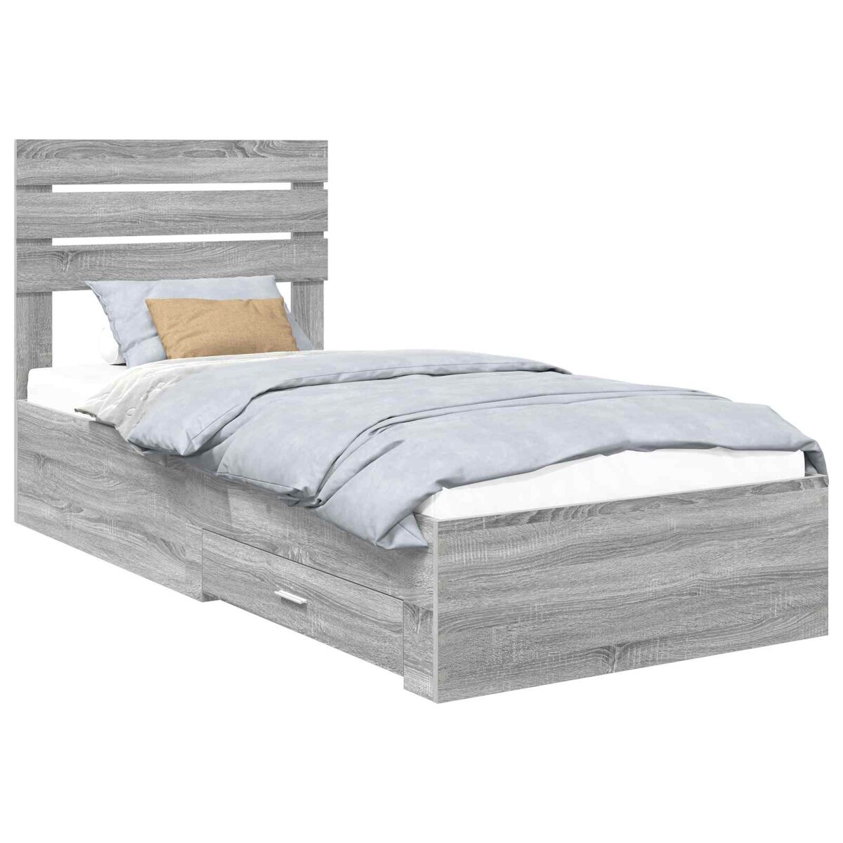Estructura de cama individual para adultos con cajón gris sonoma y plata 75 x 190 cm