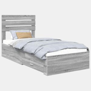 Estrutura de cama de solteiro para adultos com gaveta Cinza Sonoma e Prata 75 x 190 cm