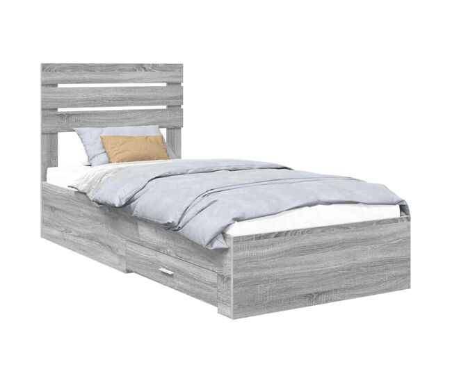 Estructura de cama individual para adultos con cajón gris sonoma y plata 75 x 190 cm