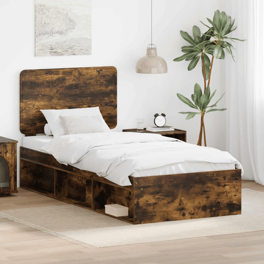 Estrutura de cama de solteiro para adultos com Cabeceira - Carvalho Defumado 100 x 200 cm