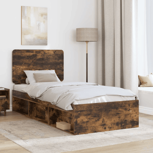Estrutura de cama de solteiro para adultos com Cabeceira - Carvalho Defumado 100 x 200 cm