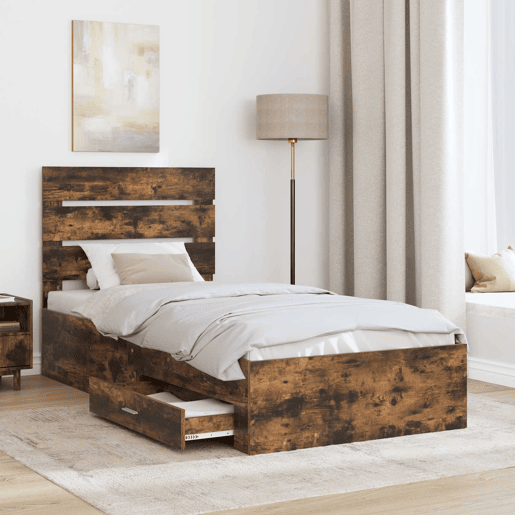 Estrutura de cama de solteiro para adultos Carvalho Defumado e Prata 75 x 190 cm