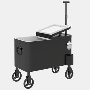 Outsunny Carrinho Frigorífico de 56L com Rodas, Carrinho de Bebidas com Pega Ajustável, Abre-garrafas Recolhedor de Tampas Dreno e Mesa para Jardim Exterior, Festas BBQ 75x35x120 cm Preto
