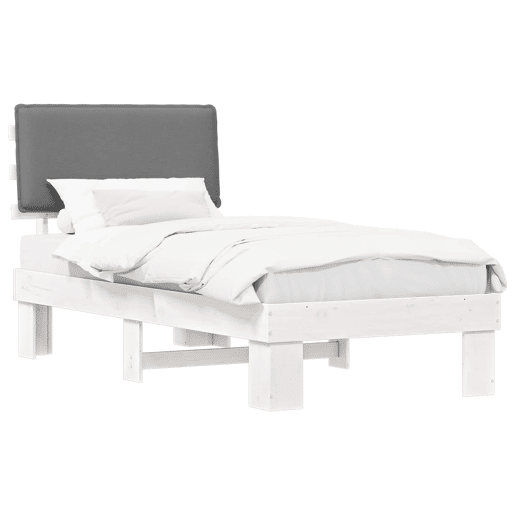Estrutura de cama de solteiro simple com Cabeceira Estofada Cinzento-claro