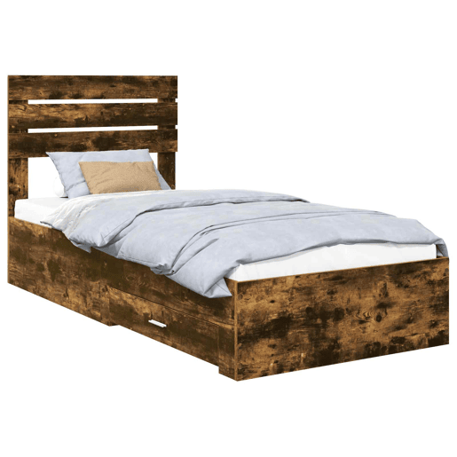 Estrutura de cama de solteiro para adultos Manual Carvalho Defumado e Prata 75 x 190 cm