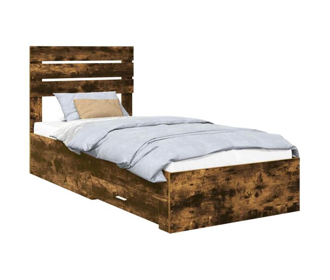 Estructura de cama individual para adultos con cajón roble ahumado y plata 75 x 190 cm