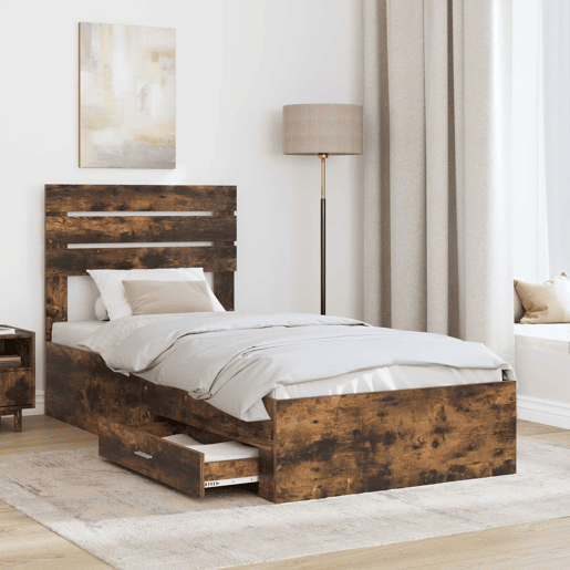 Estrutura de cama de solteiro para adultos Manual Carvalho Defumado e Prata 75 x 190 cm