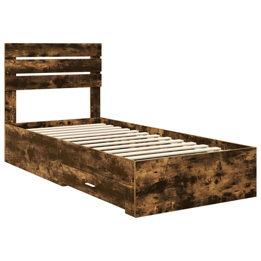 Estrutura de cama de solteiro para adultos Manual Carvalho Defumado e Prata 75 x 190 cm