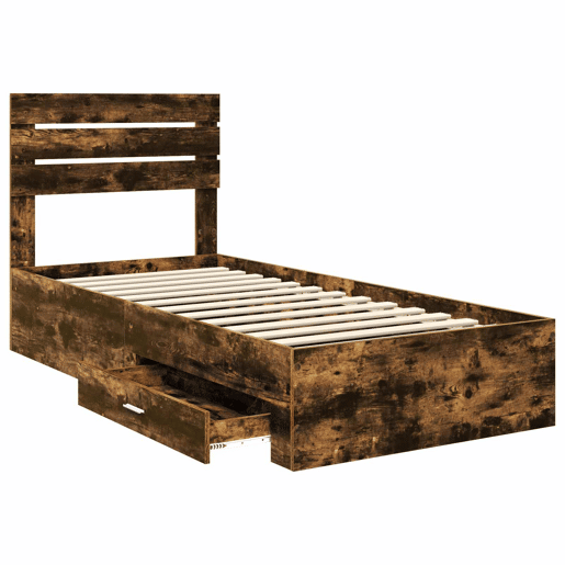 Estrutura de cama de solteiro para adultos Manual Carvalho Defumado e Prata 75 x 190 cm