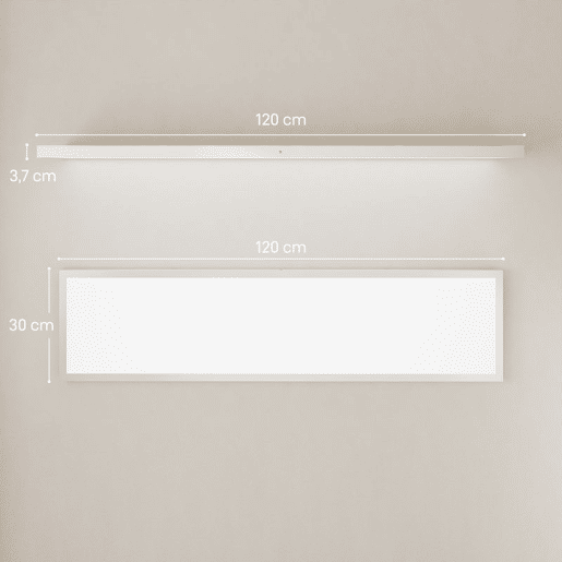 HOMCOM Conjunto de 4 Candeeiros de Teto, Reguláveis em Cor Plafons LED de Teto com Interruptor DIP e de Parede 3000K4000K6000K 5200 lm 48 W para Sala Escritório 120x30x3,7 cm Branco