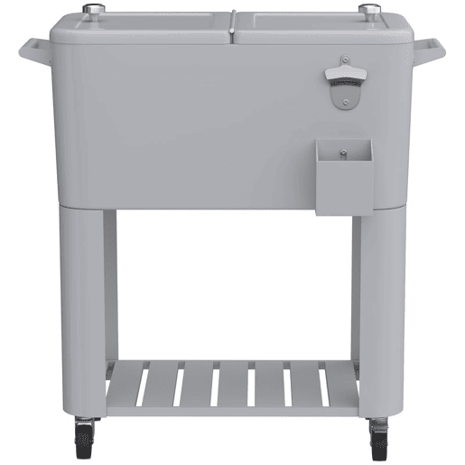 Outsunny Carrinho Refrigerador de 76L com Rodas, Carrinho de Bebidas com Prateleira, Abre-Garrafas, Coletor de Tampas, Dreno e 2 Alças, Mesa Refrigeradora Exterior para Pátio, Festa, Churrasco, 92x39x81 cm, Prata