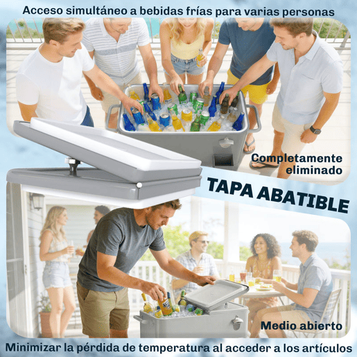 Outsunny Carrinho Refrigerador de 76L com Rodas, Carrinho de Bebidas com Prateleira, Abre-Garrafas, Coletor de Tampas, Dreno e 2 Alças, Mesa Refrigeradora Exterior para Pátio, Festa, Churrasco, 92x39x81 cm, Prata