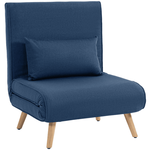 HOMCOM Sofá-Cama Individual Dobrável 3 em 1, Sofá-Cama Estofado em Linho, com Encosto Ajustável em 5 Posições, 1 Almofada, para Quarto, Sala, Azul Escuro