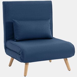 HOMCOM Sofá-Cama Individual Dobrável 3 em 1, Sofá-Cama Estofado em Linho, com Encosto Ajustável em 5 Posições, 1 Almofada, para Quarto, Sala, Azul Escuro