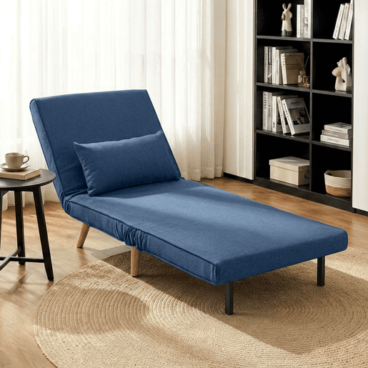HOMCOM Sofá-Cama Individual Dobrável 3 em 1, Sofá-Cama Estofado em Linho, com Encosto Ajustável em 5 Posições, 1 Almofada, para Quarto, Sala, Azul Escuro