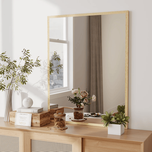 HOMCOM Espelho de Parede 70x90 cm Espelho de Casa de Banho Retangular Decorativo para Sala Entrada Corredor Horizontal ou Vertical Madeira