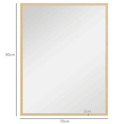 HOMCOM Espelho de Parede 70x90 cm Espelho de Casa de Banho Retangular Decorativo para Sala Entrada Corredor Horizontal ou Vertical Madeira