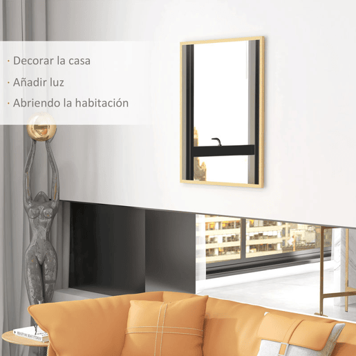 HOMCOM Espelho de Parede 70x90 cm Espelho de Casa de Banho Retangular Decorativo para Sala Entrada Corredor Horizontal ou Vertical Madeira