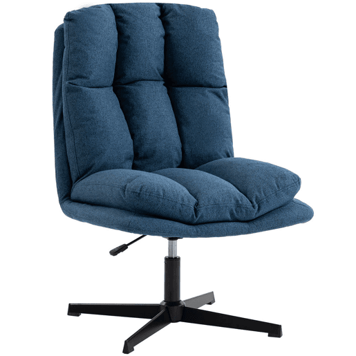 HOMCOM Cadeira de Salão, Poltrona Ergonómica Giratória 360°, Poltrona Relax com Altura Ajustável, Assento Largo, Estofada em Linho, Base de Metal para Sala de Estar, Quarto, Azul Escuro