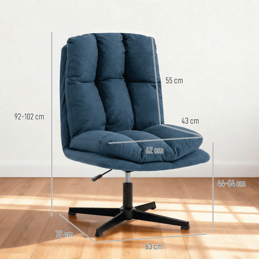 HOMCOM Cadeira de Salão, Poltrona Ergonómica Giratória 360°, Poltrona Relax com Altura Ajustável, Assento Largo, Estofada em Linho, Base de Metal para Sala de Estar, Quarto, Azul Escuro