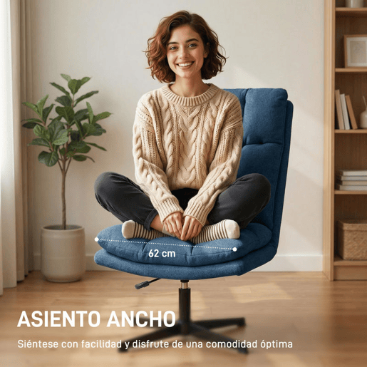 HOMCOM Cadeira de Salão, Poltrona Ergonómica Giratória 360°, Poltrona Relax com Altura Ajustável, Assento Largo, Estofada em Linho, Base de Metal para Sala de Estar, Quarto, Azul Escuro