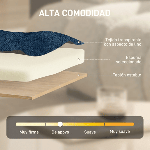 HOMCOM Cadeira de Salão, Poltrona Ergonómica Giratória 360°, Poltrona Relax com Altura Ajustável, Assento Largo, Estofada em Linho, Base de Metal para Sala de Estar, Quarto, Azul Escuro