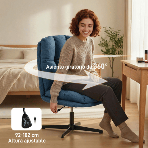 HOMCOM Cadeira de Salão, Poltrona Ergonómica Giratória 360°, Poltrona Relax com Altura Ajustável, Assento Largo, Estofada em Linho, Base de Metal para Sala de Estar, Quarto, Azul Escuro
